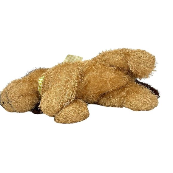WALMART Brown Puppy Dog Vintage 20" Plush My Bone Shaggy Wiry Green Gingham Bow - Picture 5 of 8